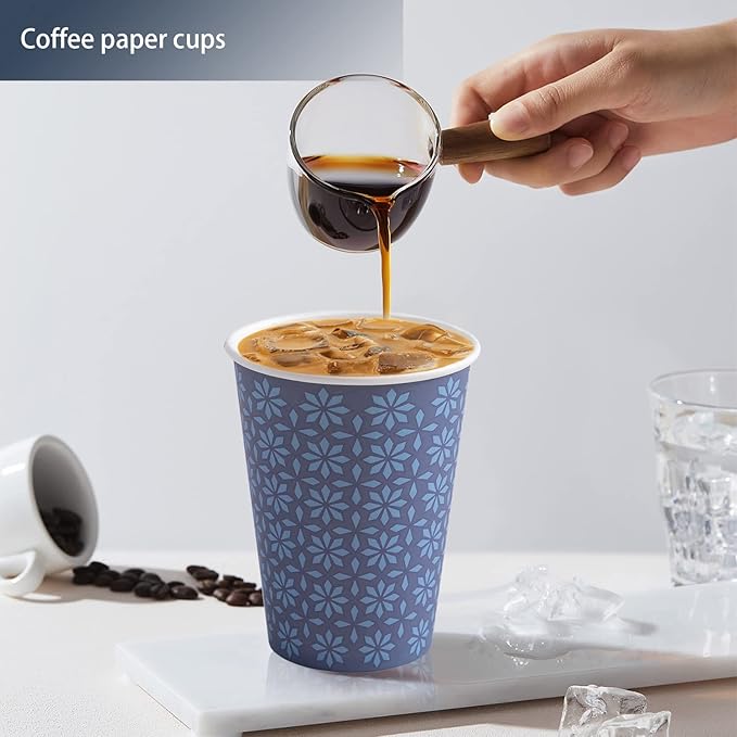 210 Pack 16 oz Disposable Paper Cups, Hot/Cold Beverage Paper Drinking Cups, Navy Floral Paper Coffee Cups 16 oz for Home-use, Office, Restaurant and Events