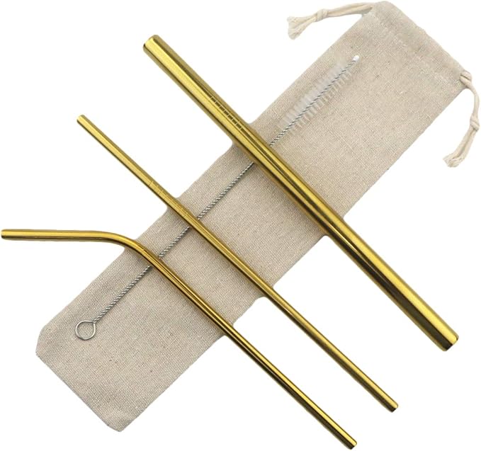 Gugrida Metal Straws Stainless Steel Straws 8.5" Drinking Straws Reusable 3 Set - Ultra Long Muti Color-Cleaning Brush for 20/30 Oz for Trail Tumblers Yeti RTIC SIC Ozark (2 Straight|1 Bent|1 Brush）