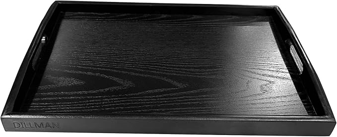 DILLMAN Serving Tray Large Black Wood Rectangle Food Tray Butler Tray Breakfast Tray with Handles (Small)