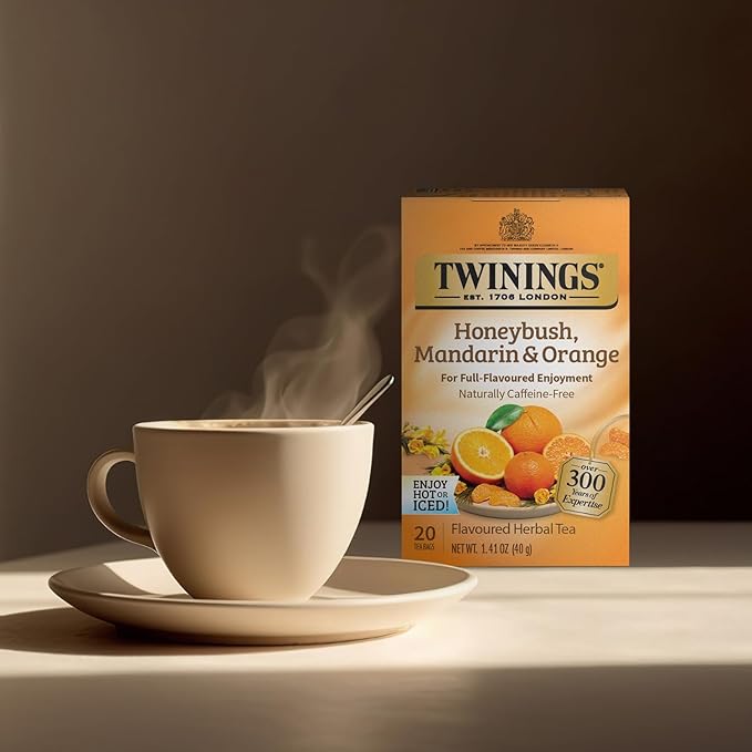 Twinings Honeybush, Mandarin, & Orange Herbal Tea Individually Wrapped Bags, 20 Count (Pack of 1), Naturally Caffeine-Free, Enjoy Hot or Iced, 20 Teabags