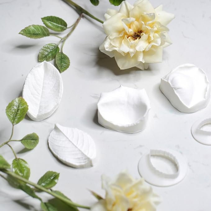 KALAIEN 31Pcs Austin Rose Cutter Set Rose Petals Silicone Fondant Mould Veining Petal Sugar Flower Making Tool