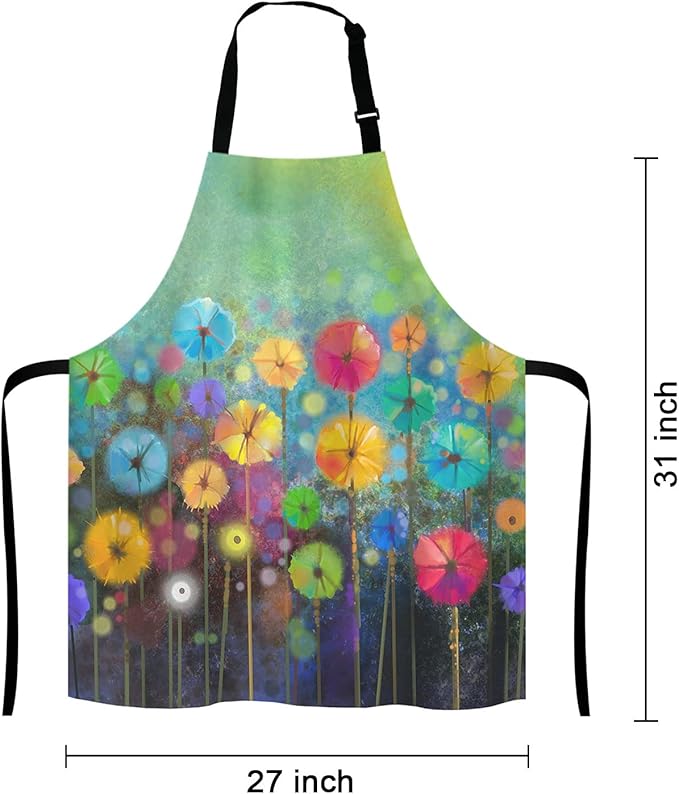 Colorful Spring Petal Flowers Bib Apron with Adjustable Neck for Men Women,Suitable for Home Kitchen Cooking Waitress Chef Grill Bistro Baking BBQ Cobbler Apron