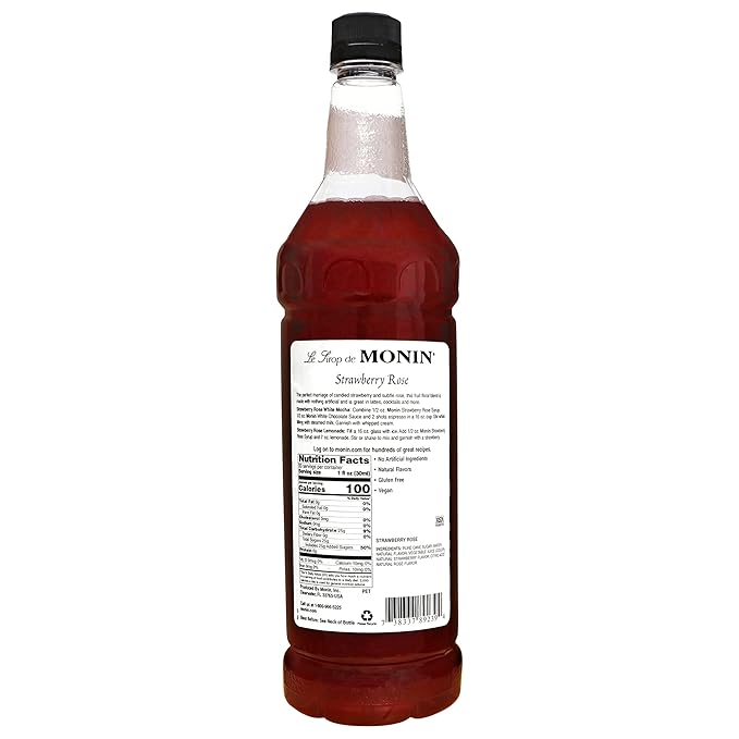 Monin - Strawberry Rose Syrup, Natural Flavoring for Coffee, Lattes, Teas, Lemonades, Cocktails, and More (1 Liter)