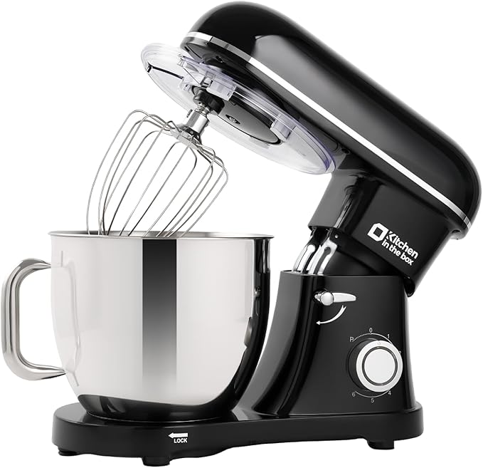 Kitchen in the box Stand Mixer - 6.5 Quart Mixing Bowl with Handle, 900 Watt Heavy Bread Dough Standing Mixers Tilt-head with Dough Hook, Whisk, Flat Beater and Splash Guard (Black)