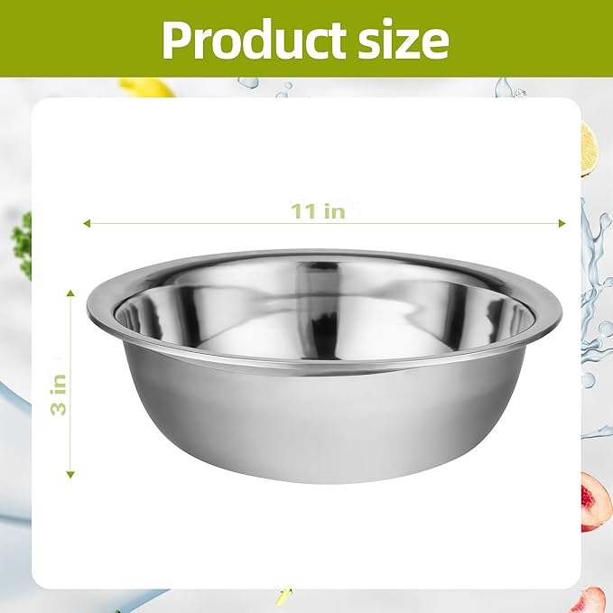 10 Pcs 11 x 3 Inch Stainless Steel Mixing Bowls for Bulk Food Prep with Nesting Design for Hotel Restaurant and Home Kitchen Cooking in Silver