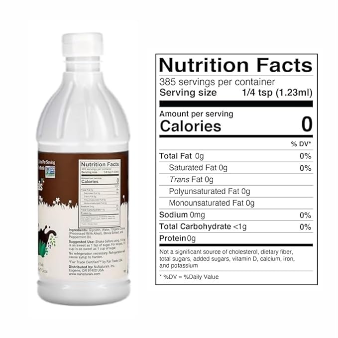 NuNaturals Stevia Syrup, Sugar-Free Sweetener, Plant-Based Sugar Substitute, Zero Calorie, Cocoa Mint Syrup, 16 oz