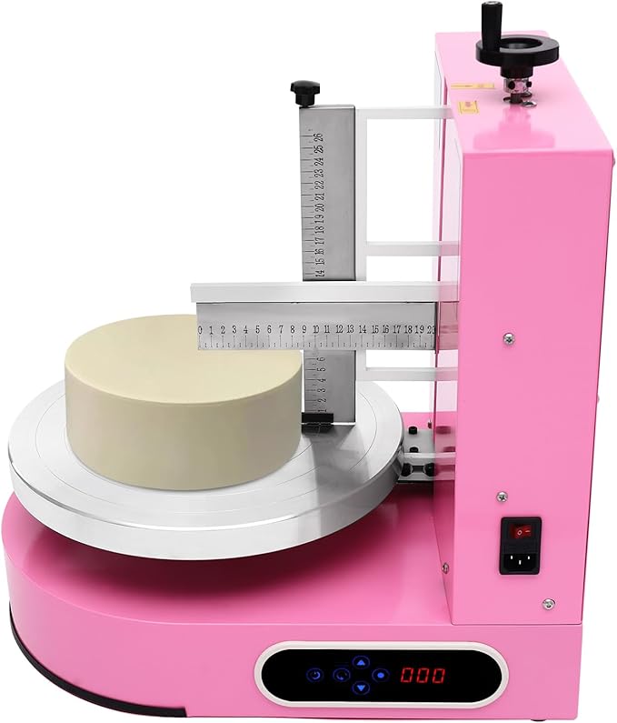 Automatic Cake Decorating Machine, Electronic Cream Coating Spreading Smooth Machine with Graduated Scraper 30-200RPM Rotating Speed,Cake Bread Spreader Machine for 4-12inch Cakes,Pink