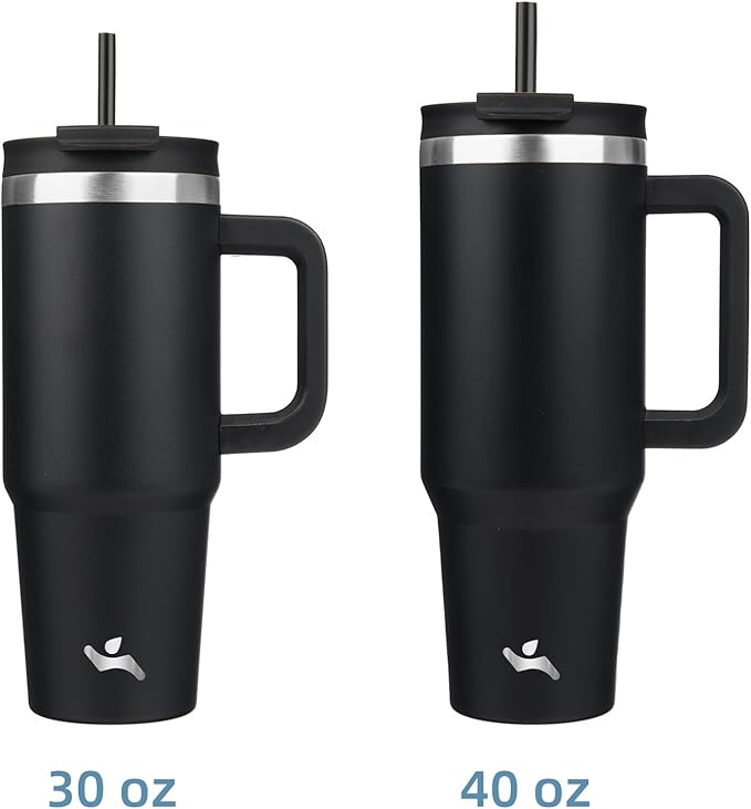 30 oz Tumbler with Handle and 2 Straws,2 in 1 Lid Insulated Water Bottle Stainless Steel Travel Coffee Mug,Black