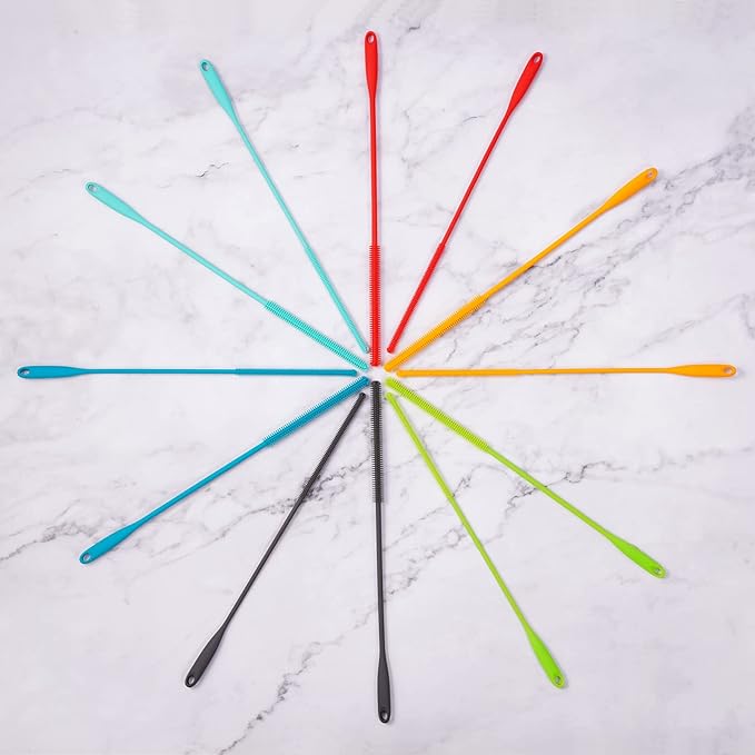 Silicone Straw Brush 4 Pack - (2 Small, 2 Wide) - 10 Inch Reusable Straw Cleaner, Pipe Cleaner, Glass and Detailing Tool (Charcoal)