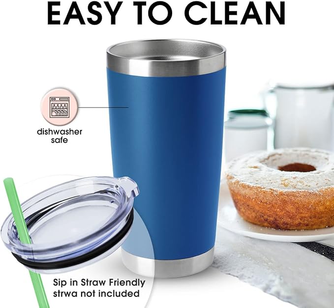 HASLE OUTFITTERS 20oz Tumblers Stainless Steel Mugs with Lid Double Wall Vacuum Insulated Coffee Cups for Cold & Hot Drinks (20oz-Dark Blue, 1 Pack)