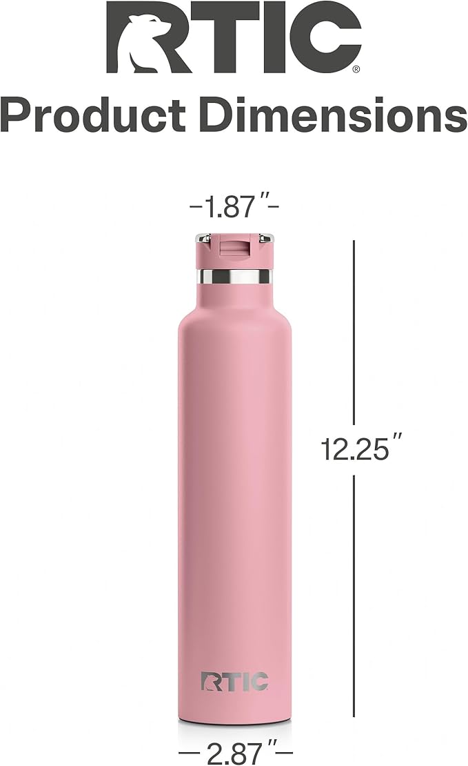 RTIC 26oz Journey Bottle Metal Stainless Steel Vacuum Insulated, BPA Free, Reusable, for Water, Hot and Cold Drinks, Travel, Sports, Camping, Dusty Rose
