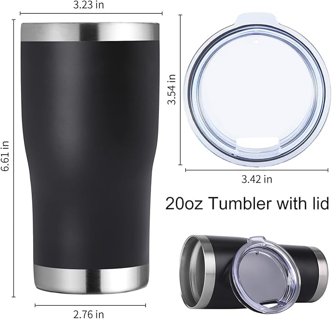 DOMICARE 20oz Tumbler with Lid Stainless Steel Tumblers Bulk, Double Wall Vacuum Insulated Coffee Travel Mug Powder Coated Tumbler, Black