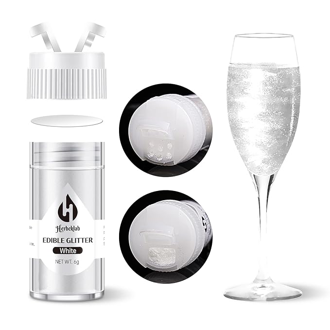 White Edible Glitter for Cocktails - 6g White Luster Dust Edible Drink Glitter Food Grade Metallic Shimmer Powder Cake Sprinkles for Beverage Chocolate Candy
