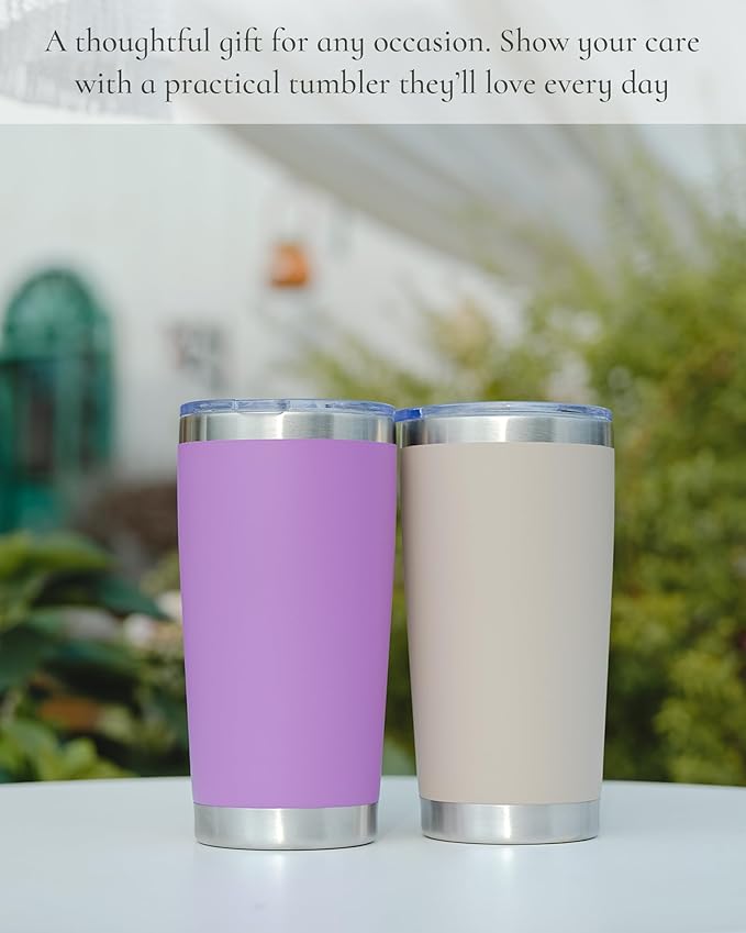 Travel Coffee Tumbler 20oz, 1 Pack Leakproof Travel Coffee Mug with Lid and Straw, Stainless Steel Double Wall Vacuum Insulated Tumbler for Hot/Iced Drinks (Textured Matte, Lilac Pink)