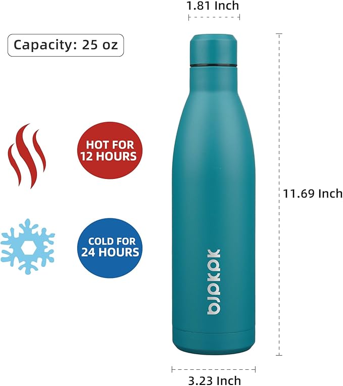 BJPKPK 25oz Insulated Water Bottle Double Wall Vacuum Insulated Stainless Steel Water Bottles for Spots Keep Cold and Hot,Lake Blue