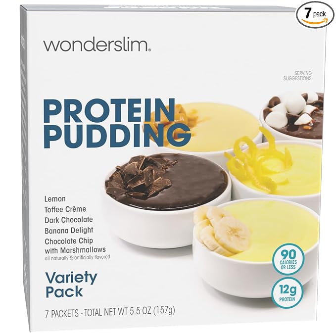 WonderSlim Protein Pudding Mix, Variety Pack, 12g Protein, Gluten Free (7ct)