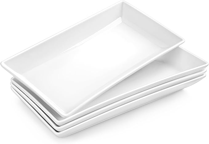 MALACASA Serving Platters Set of 4, Ceramic Serving Platters and Trays for Serving Food, Rectangular Serving Trays for Party, Large Serving Plates, Party Serving Trays and Platters - 12 Inch, White