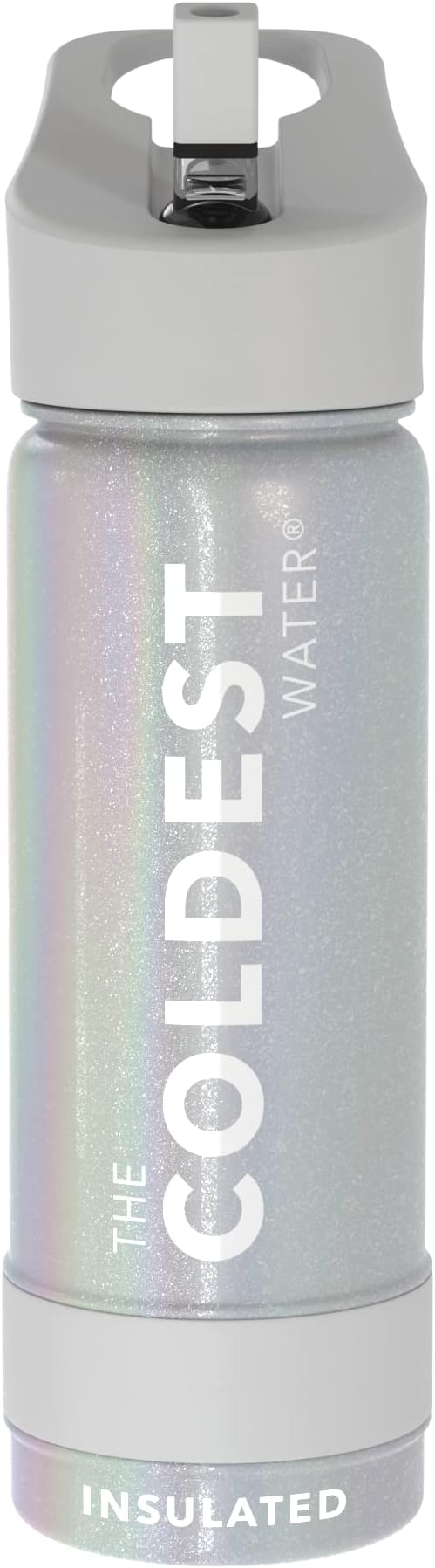 Coldest Insulated Water Bottle with Straw Lid - Stainless Steel Metal Insulated Bottle for Men & Women (Supernova Silver Glitter, 18 oz)