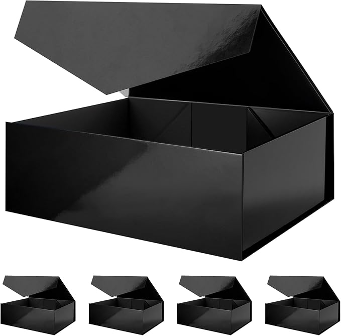 19.2x15.8x7 Inches, 5 Extra Large Gift Boxes with Lids, Groomsmen Proposal Boxes with Magnetic Closure, Giant Gift Boxes for Clothes and Large Gifts (Glossy Black)