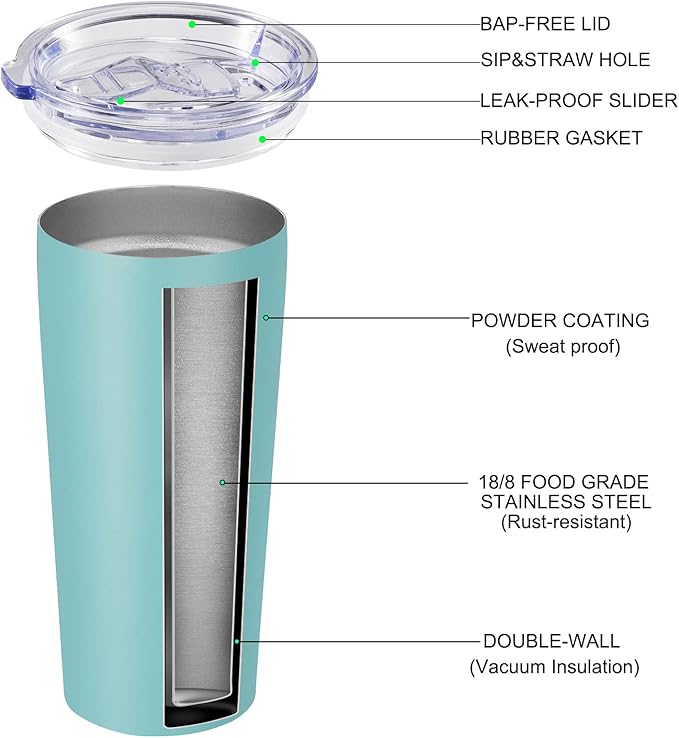VEGOND 20oz Tumbler Bulk with Lid and Straw 12 Pack, Stainless Steel Vacuum Insulated Tumbler, Double Wall Coffee Cup Travel Mug, River Green