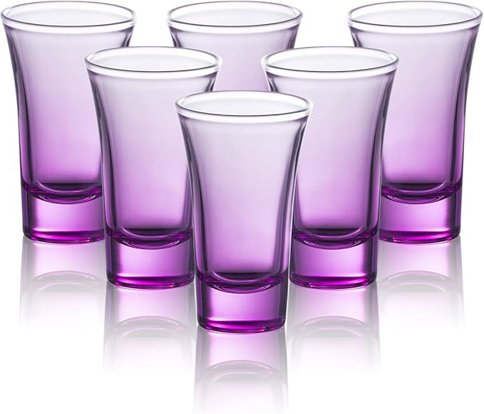 M&N HOME Purple Ombre Shot Glasses, 2 Oz Set of 6 Colored Shot Glasses, Whiskey Glasses, Tequila, Cocktail Glasses, Vodka Glasses, Spirits & Liquors (Gradient Purple)