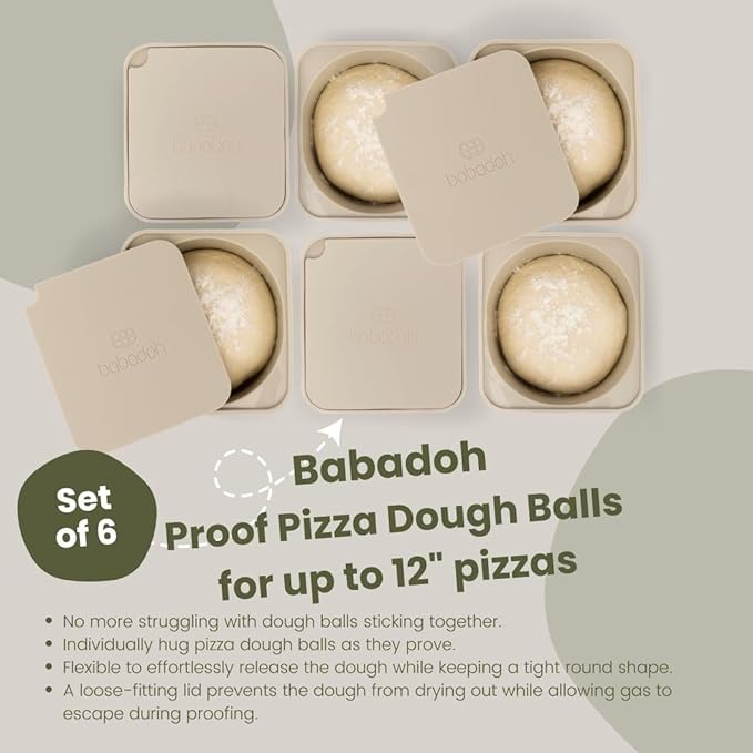 Babadoh Pizza Dough Proofing Silicone Containers with Lids | Pizza Making Accessories | Set of 6 | Dough Color | Original Size (make 12" Pizzas)