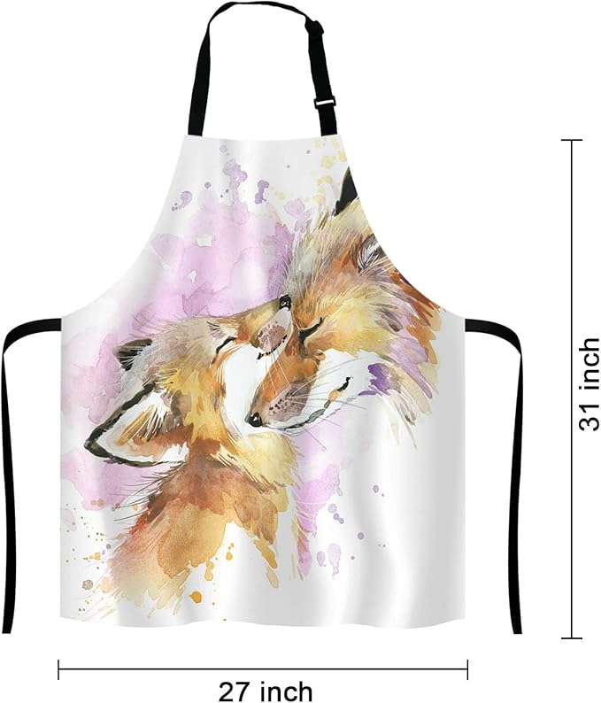 Watercolor Fox and Baby Fox Kitchen Cooking BBQ Chef Apron,Funny Apron for Men, Women - Dad Presents, Presents for Men - Birthday, Mothers Day Presents for Mom, Wife, Husband, Brother, Friends