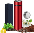 Insulated Water Bottles- Vacuum Tumbler for Coffee, Tea and Drinks with Stainless Steel Infuser - 15 oz Tea Thermo Travel Bottle/Keeps Drinks Hot or Cold for Hours/Gift Packing (Red)
