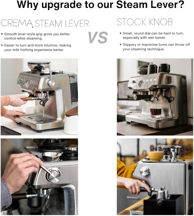 CREMA Coffee Products Replacement Steam Lever for Breville Espresso Machines | Ergonomic Stainless Steel Design | Compatible with Barista Express, Infuser, Barista Pro | Easy Grip | White Finish