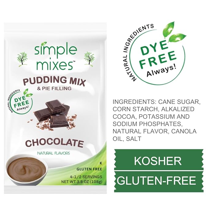 Simple Mixes Natural Instant Pudding & Pie Filling Mix, Healthy Snack, Chocolate, Gluten and Dye-Free, No Fat, or Lactose, Kosher, 6 Pack