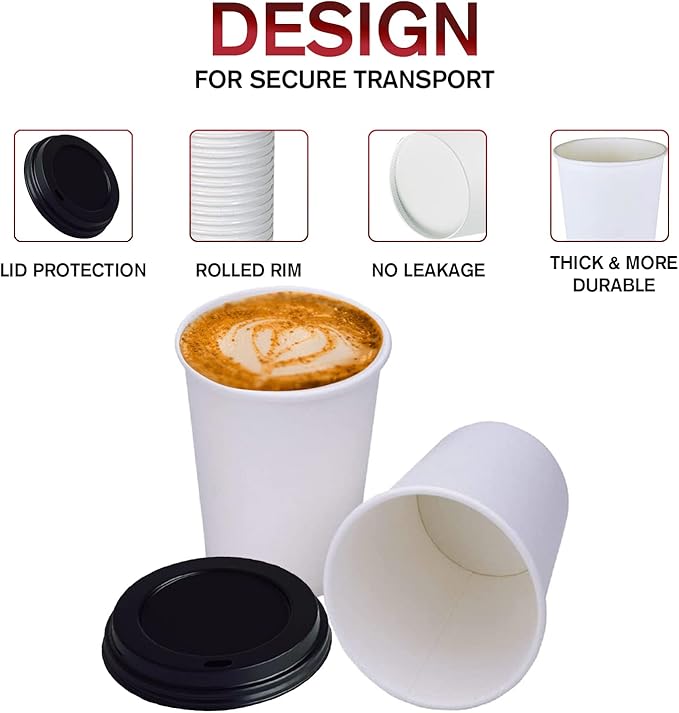 Smygoods White Original Disposable Paper Coffee Cups with Lids (12 OZ, 25 Count) For Hot Beverages, Tea, Espresso, Cocoa - To Go Drink Containers, Café & Office