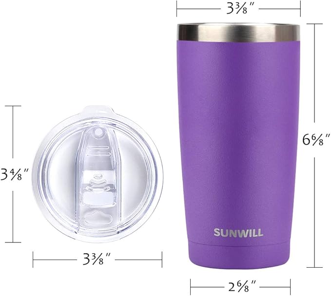 SUNWILL Travel Coffee Tumbler 20 oz, Insulated Mug with Lid, Stainless Steel Cup for Hot and Cold Drinks, Powder Coated Purple