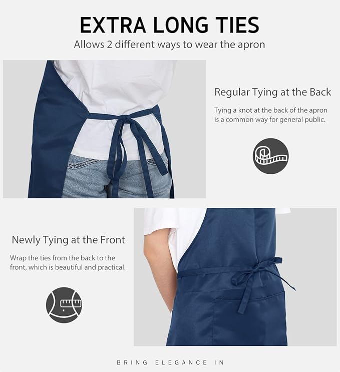 Syntus 12 Pack Bib Apron, Unisex Aprons Adjustable Waterdrop Resistant with 2 Pockets Cooking Kitchen Apron for Chef, BBQ Drawing Apron Bulk, Nautical Blue