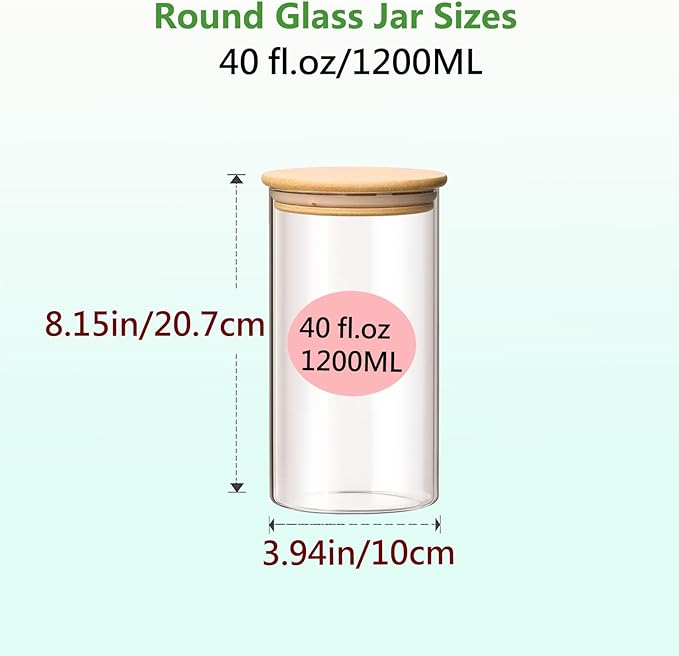 40oz Round Glass Storage Containers with Lids, Clear Food Storage Container Jar with Sealing Bamboo Lid for Noodles Flour Cereal Rice Sugar Tea Coffee Beans, Round Set of 3