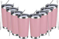 MEWAY 20oz Tumbler 8 Pack Double Wall Vacuum Insulated Travel Mug Bulk, Stainless Steel Tumblers with Lid and Straw, Durable Powder Coated Coffee Cups for Cold & Hot Drinks (Pink, 8)