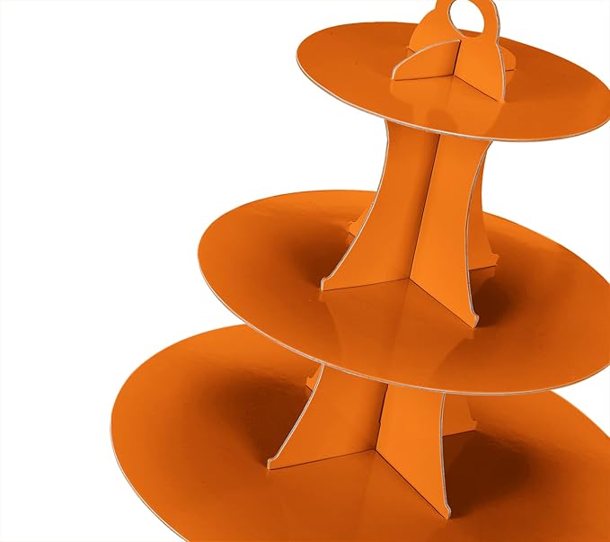 2Pcs 3-Tier Cupcake Stand, Cake Stand holder, Tiered DIY Cupcake Stand Tower for Dessert Table Displays, Birthday Theme Party Favors Decoration, Floral Tea Party, 12" W x 12.8" H, Orange