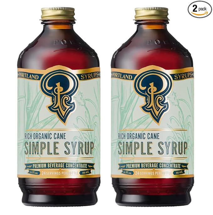 Portland Syrups Organic Cane Simple Syrup - Drink Mix for Exceptional Cocktails, Sugar for Drinks, for Coffee, Mocktails, Baking, 12 oz, 24 Servings - Pack of 2