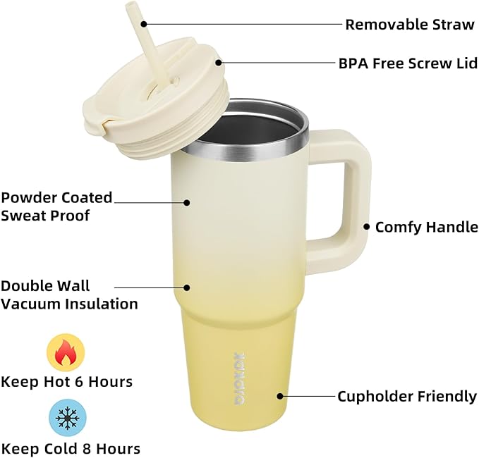 BJPKPK Tumbler With Handle And Straw 30oz Insulated Tumbler Cups With Lid Stainless Steel Travel Coffee Mug,Lemon