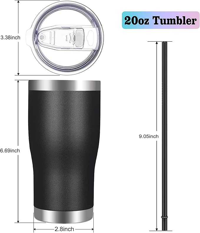 VEGOND 20oz Tumbler Stainless Steel Tumbler Cup with Lid And Straw Vacuum Insulated Double Wall Travel Coffee Mug(Black 6 Pack)