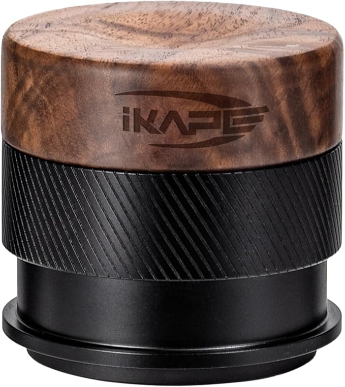 IKAPE 53MM Espresso Tamper, New Wooden Handle Design，Premium Barista Coffee Calibrated Tamper with Spring Loaded, 100% Stainless Steel Tamper Compatible with All 54MM Bottomless Portafilter