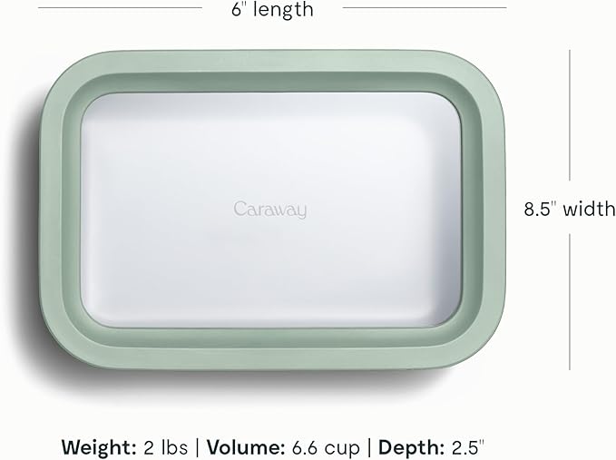 Caraway 2pc Glass Food Storage Set - 6.6 Cup Food Containers (2) - Ceramic Coated - Non Toxic, Non Stick Lunch Box with Lids. Dishwasher, Oven, & Microwave Safe - Mist