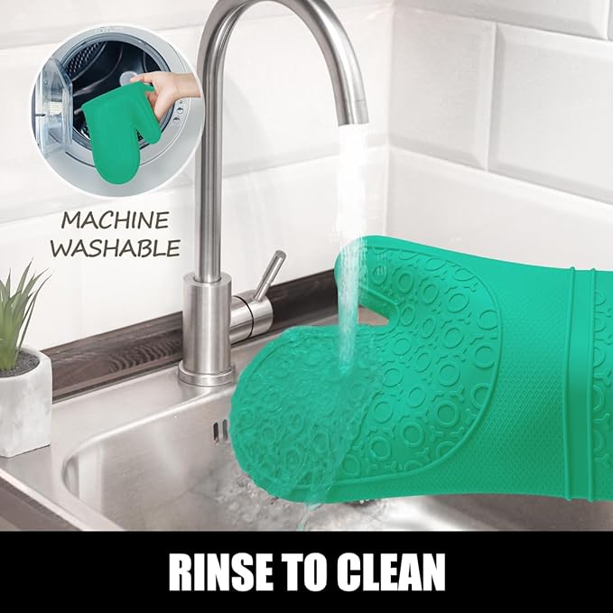 Rorecay 6pcs Oven Mitts and Pot Holders Sets Heat Resistant 500 Degrees, Non-Slip Silicone Hot Pads Potholders for Kitchen Baking Cooking, Extra Long Oven Gloves Quilted Liner, Jungle