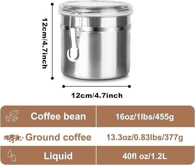 Stainless Steel Food Container with Clear Lids Airtight Storage Container Stackable Small Canisters Kitchen Pantry Storage for Cereal, Snacks, Candy, Herbs, Spices, Sugar, Tea (1.2L Silver)