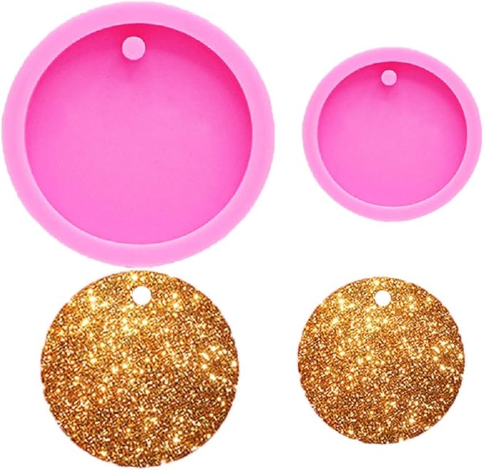 ESEENS 8 Pack Shiny Bone Shape Tag Resin Mold Dog Bone Shape Handmade Keychain Silicone Mold For Resin Epoxy Mold Round Tag Pendant Keychain Mold Tag Mold