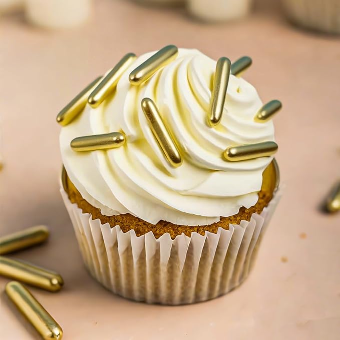 Twisweet Gold Rods Sprinkles, Edible Sugar Sprinkles for Cake Decorating, Candy Rods for Baking, Cake Topper Ice Cream Cupcake Cookie Donut Decorations, Wedding Valentines Birthday Party Christmas Easter Supplies (130g/4.58oz)
