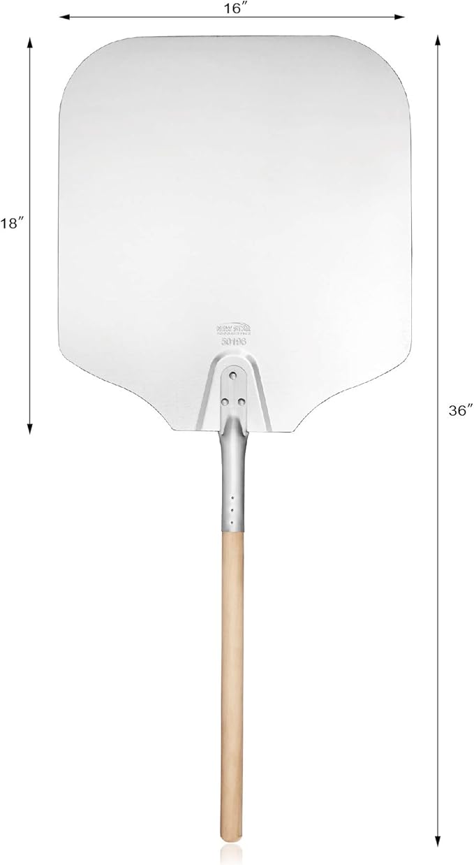 New Star Foodservice 50196 Aluminum Pizza Peel, Wooden Handle, 16 x 18 inch Blade, 36 inch overall