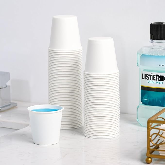 LITOPAK 1000 pack 3 oz Paper Cups, White Disposable Bathroom Cups, Mini Paper Cups for Parties, Picnics, Barbecues, Travel and Event