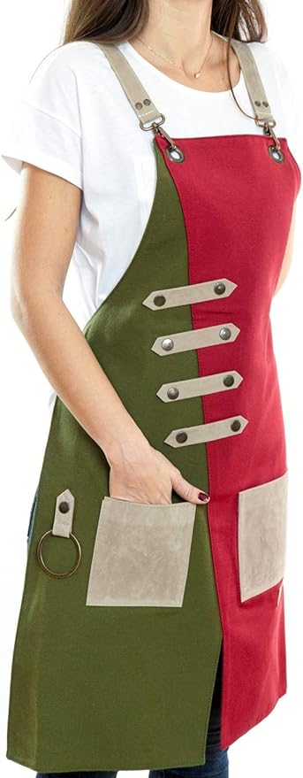 Apron for Women and Men Waterproof Canvas Extra Pocket for Chef Barista Gardening BBQ Grilling Crossback Unisex