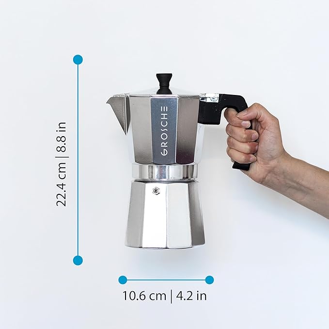 GROSCHE Milano Stovetop Espresso Maker Moka Pot 9 espresso cup, 15.2 oz, Silver Cuban Coffee Maker Stove top coffee maker Moka Italian espresso greca coffee maker brewer percolator