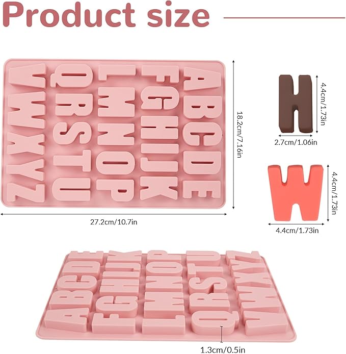 1 Pcs 26 Cavities Silicone Alphabet Chocolate Molds, Letter Molds for Chocolate, Candy, Cake, Biscuit, Large Depth, Easy Release and Clean